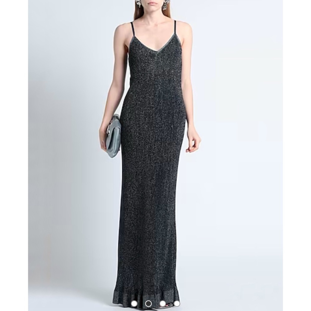 M Missoni black metallic shine V neck dress